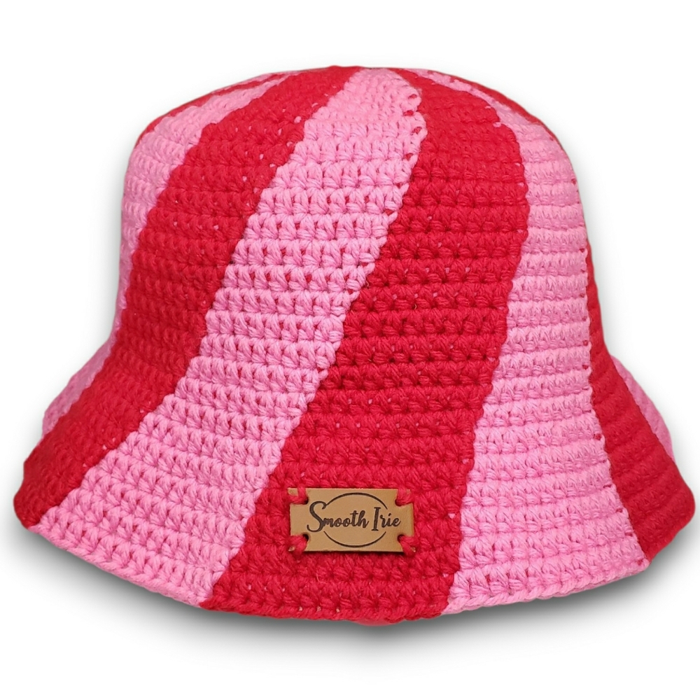 Swirl Candy Bucket Hat Smooth Irie Red & Pink Vacation Summer Beach Sun Shade Si